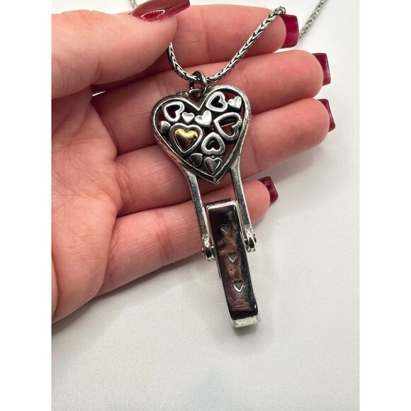 Vintage Brighton Alcazar Heart Badge Holder Clip Pendant Necklace Silver/Gold To - Picture 3 of 7